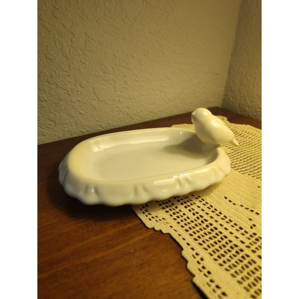 Pottery Barn Trinket Soap Bird White and Tan 6 3/4